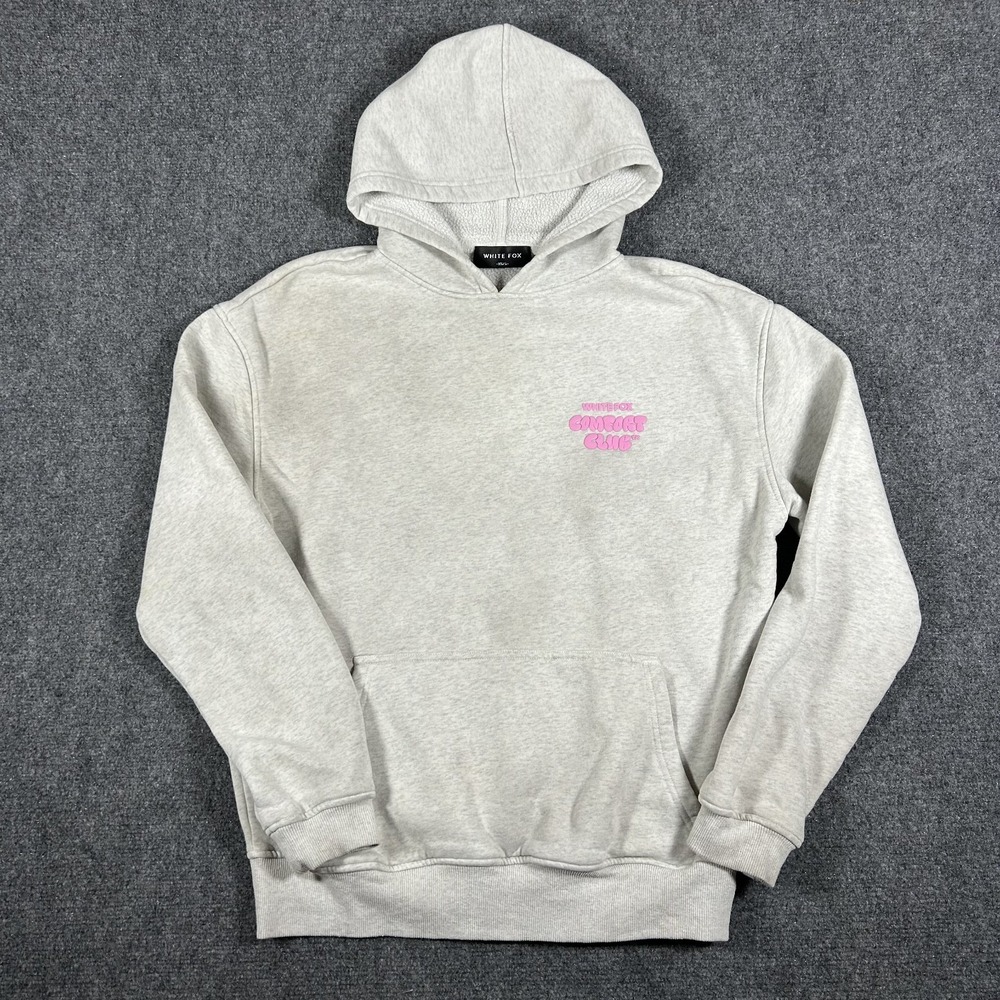 White Fox Boutique Comfort Club Hoodie Grey Pink Puff Print Oversized XS/S #2496